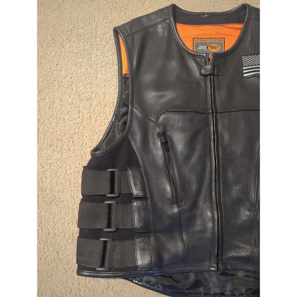 First Classics Leather Vest Mens XL With Firefighter, Flag, Eagle Patches - Picture 4 of 16